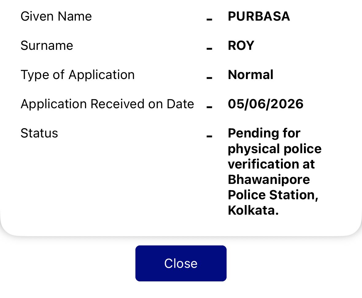 TheRomRoy's tweet photo. @passportsevamea @rpokolkata File Number CA2076931716726. When contacted the concerned police personnel, he said that the case has already been forwarded but still status is not updated. Your intervention is very important. Please look into the matter and update. Thanks. https://t.co/owUOusP79m