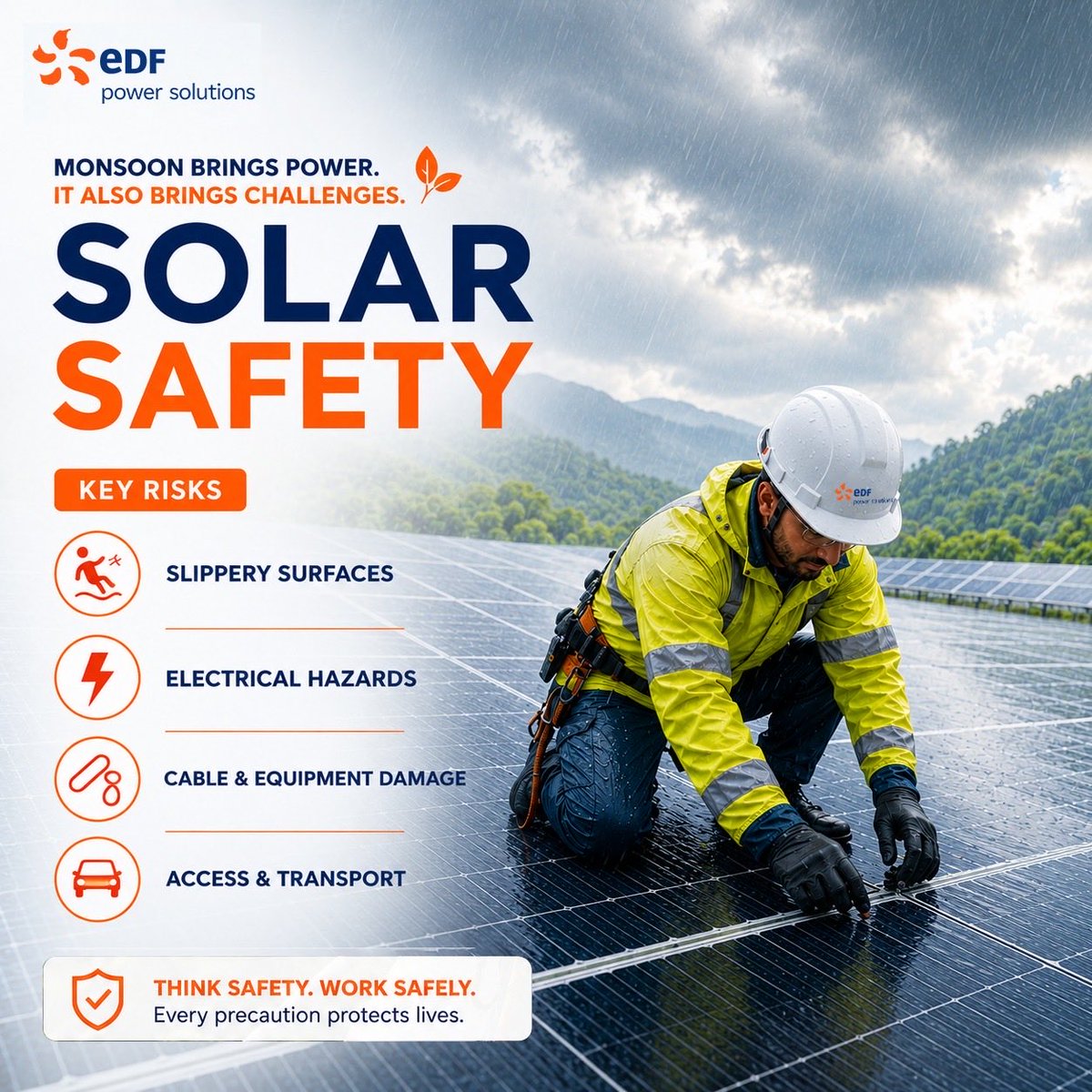 EDF_REIndia's tweet photo. At EDF power solutions India safety isn’t seasonal—our commitment to it is year-round.

Monsoon is a reminder that while nature powers renewable energy, it also demands our utmost respect.

#EDFpowersolutions #MonsoonSafety #SafetyFirst #CleanEnergy #renewableenergy https://t.co/lEZNR4yaRE