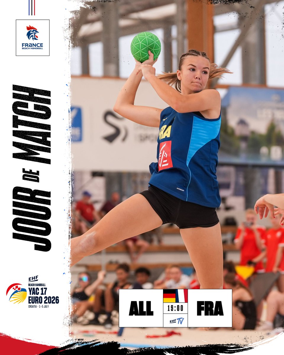 ffhandball's tweet photo. Jour de matchs ! 🏖️🔥
 
Derniers matchs du tour préliminaire pour nos équipes de France Jeunes à l'EHF EURO 2026 en Croatie 🇭🇷💙
 
🇪🇸 ESP ⚡️ FRA 🇫🇷 | 13:00
🇩🇪 ALL ⚡️ FRA 🇫🇷 | 19:00
 
📺 Tous les matchs sur EHFTV
 
#BleuetFier #BeachHandball #YAC17 #EHFEuro2026 https://t.co/JQZ1v9KDlT
