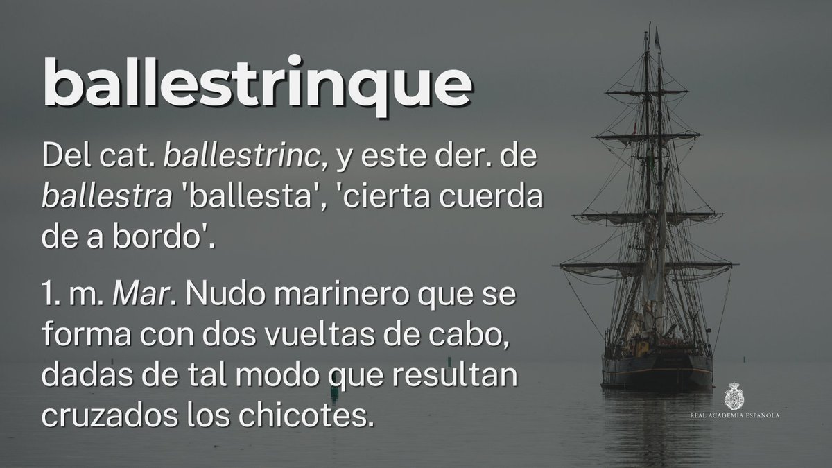 RAEinforma's tweet photo. #PalabraDelDía | ballestrinque

En el «Diccionario histórico de la lengua española» puede encontrarse más información acerca de la historia de esta palabra: https://t.co/XWp4nQ8pJQ. https://t.co/sFGXLUBgIT
