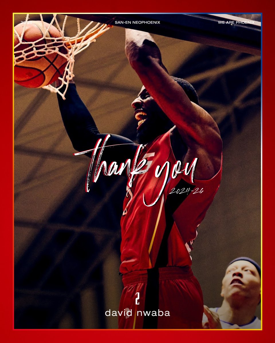 NEO_PHOENIX's tweet photo. 【お知らせ】
このたび #三遠ネオフェニックス では、#デイビッド・ヌワバ 選手が #琉球ゴールデンキングス へ移籍することが決定しましたので、お知らせいたします。
豪快なダンクや素晴らしいプレーでたくさんの人を魅了し、どんな時でもファイティングスピリットでチームを引っ張ってくれたヌワバ選手へ感謝の気持ちと共に、新天地での更なるご活躍を心よりお祈り申し上げます。

 ▼詳細はこちら
https://t.co/HSXjwWbPi7

#Bリーグ