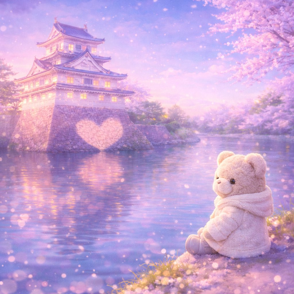 mainosoulmap's tweet photo. 🏯💗
少し離れて見つめるからこそ、
見えてくる景色もある。
今日もやさしい時間が、
そっと流れています🧸✨
#富山城 #富山城址公園 #ゆめかわ #テディベア #癒し #風景 #AIアート #Dreamy #Kawaii #SoulWave https://t.co/Dm9ZrsZpqv