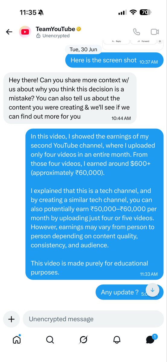 ManojDey23's tweet photo. Hi @TeamYouTube , I received a DM response from you two days ago regarding my channel strike, but I haven’t received any further update. This strike was issued due to a misunderstanding. Please check my DM and review my case as soon as possible. Thank you. https://t.co/azpuPH3CQM