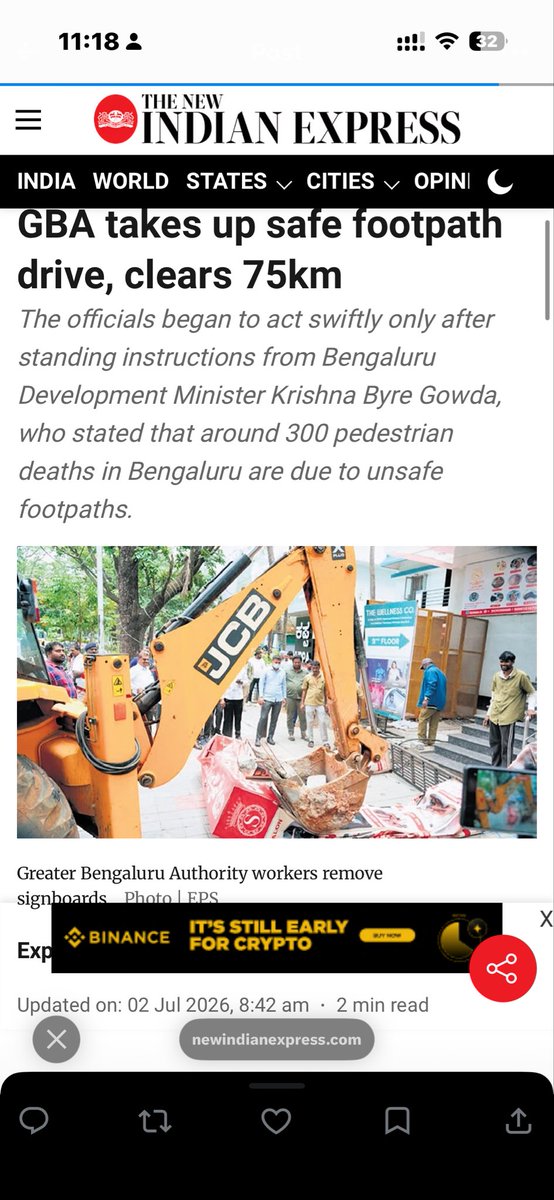 JsivaUrbantranz's tweet photo. Good to see #Bengaluru Development Minister @krishnabgowda taking the Supreme Court’s order on the Fundamental Right to Walk seriously and beginning action on the ground by #reclaiming footpaths. @DKShivakumar @indSupremeCourt 

By making footpaths a visible #priority, he is also setting a clear #benchmark on which citizens will #judge the success of this initiative. After all, protecting pedestrians is not just about mobility—it is about protecting a #fundamental right.

I hope more #cities and #states take inspiration from this and start implementing the spirit of the judgment. Safe, obstruction-free footpaths should become the norm across India.

@CMOTamilnadu @ncbn @RevantRedd @vdsatheesan 

#RightToWalk #Walkability #RoadSafety #UrbanMobility #Footpaths