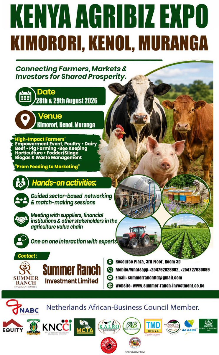 Sacco_Times's tweet photo. Be part of the 2026 Kenya AgriBiz Expo in Murang'a County.

Don't miss this opportunity to expand your market, a https://t.co/KcD4QCpbXi