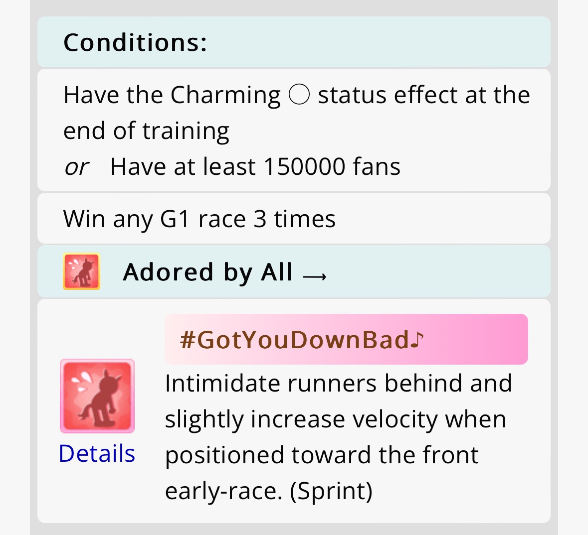 umaposting's tweet photo. imagine being admire vega and you get shit like “powerful maneuver that makes you so sad you want to die” and they’re giving curren chan a skill called What https://t.co/yLEpE6Hn4p