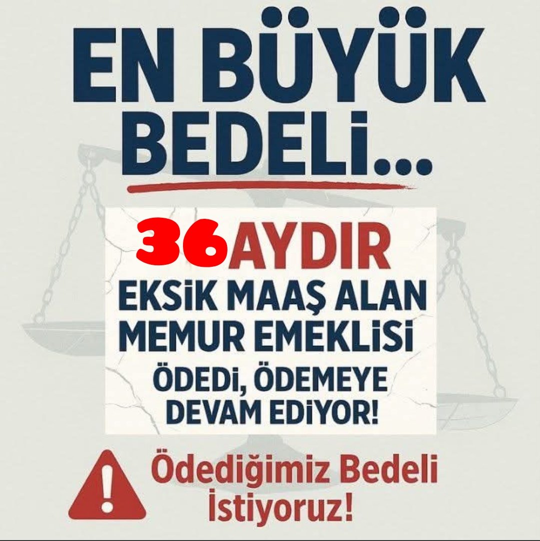 ahmetyarici31's tweet photo. 💥Kanuna @Akparti ve @MHP_Bilgi uymak zorundadır 
💥Seyyanen Memura veriliyorsa aynı kanuna tabi #EmekliMemur 'a verilmek zorundadır
💥https://t.co/ix7w9wDgGnşkanı @RTErdogan sözünü tutmak zorundadır 
💥Söz çiğneyip Kanuni SEYYANENİN #EmekliMemur a verilmeyişini #KabulEtmiyoruz https://t.co/LQJCZhGl1x