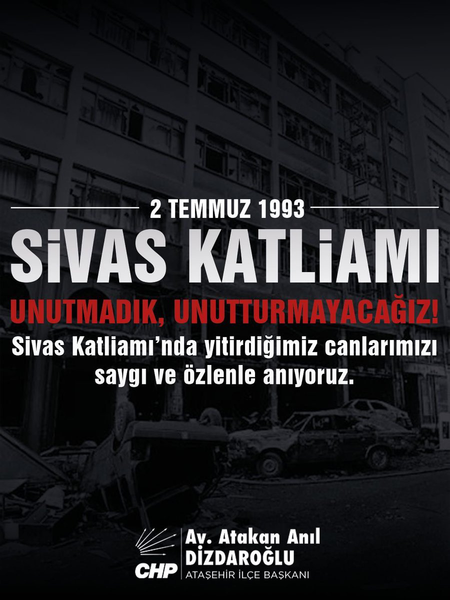 avdizdaroglu's tweet photo. Unutmadık, unutturmayacağız.

2 Temmuz 1993’te Sivas Madımak Oteli’nde katledilen canlarımızı saygı ve rahmetle anıyorum. https://t.co/comdGJ4m0X