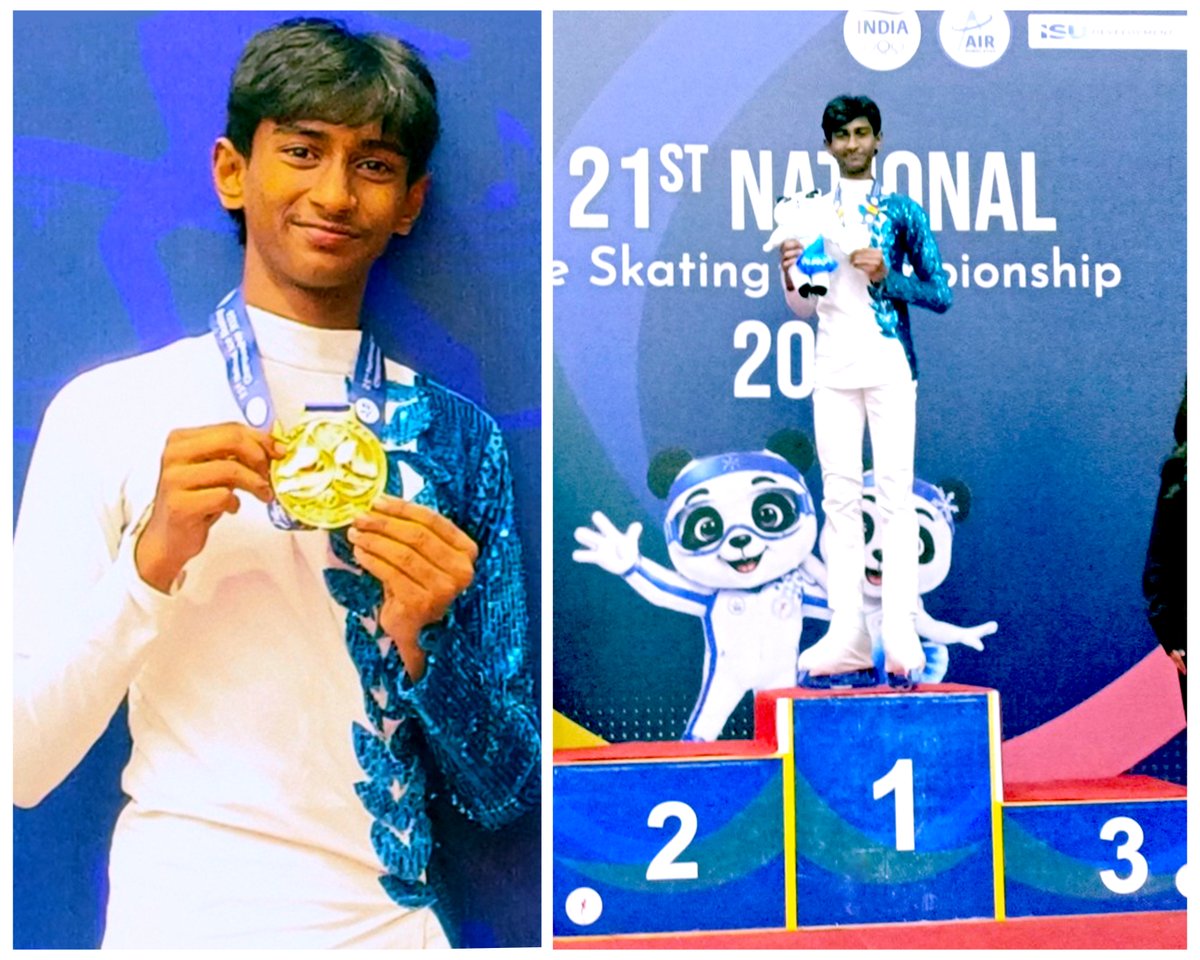 sportsinap's tweet photo. Congratulations to Merugupala Haseesh (15) of Mangalagiri for winning 🥇 in the Intermediate Level-9 Intermediate Novice Men category with 26.95 points at the 21st National Ice Skating Championship 2026 in Dehradun.

#SAAP #IceSkating #GoldMedal #AndhraPradesh #PlayForAP https://t.co/QcL5YmPFdv