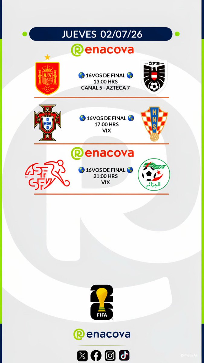 renacova's tweet photo. #AgendaRenacovaMundialista 🏆

02 de Julio, 2026.

LIKE ♥️ y RT 🔁, es gratis. https://t.co/uKJtnvNp0C