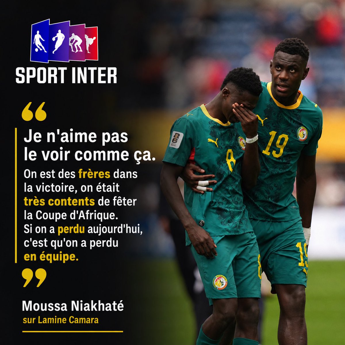 Sportinter21's tweet photo. La réaction de Moussa Niakhaté après l’élimination du Sénégal face à la Belgique https://t.co/PMebPij2fq
