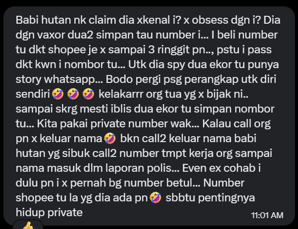 UndawnExpose's tweet photo. Kah kah kah ni betul. Sebab dulu @MaslianaJendol ada bagitahu pasal info ni. Kawan dia dapat tengok kegiatan BOAr atau Vaxor. Save number orang memang berbahaya ye nok. Jadi sila ambil ini sebagai pengajaran walaupun dua2 Vaxor dan BOAr tu memang bangang abadi dari azali. https://t.co/GqACh5QSnc