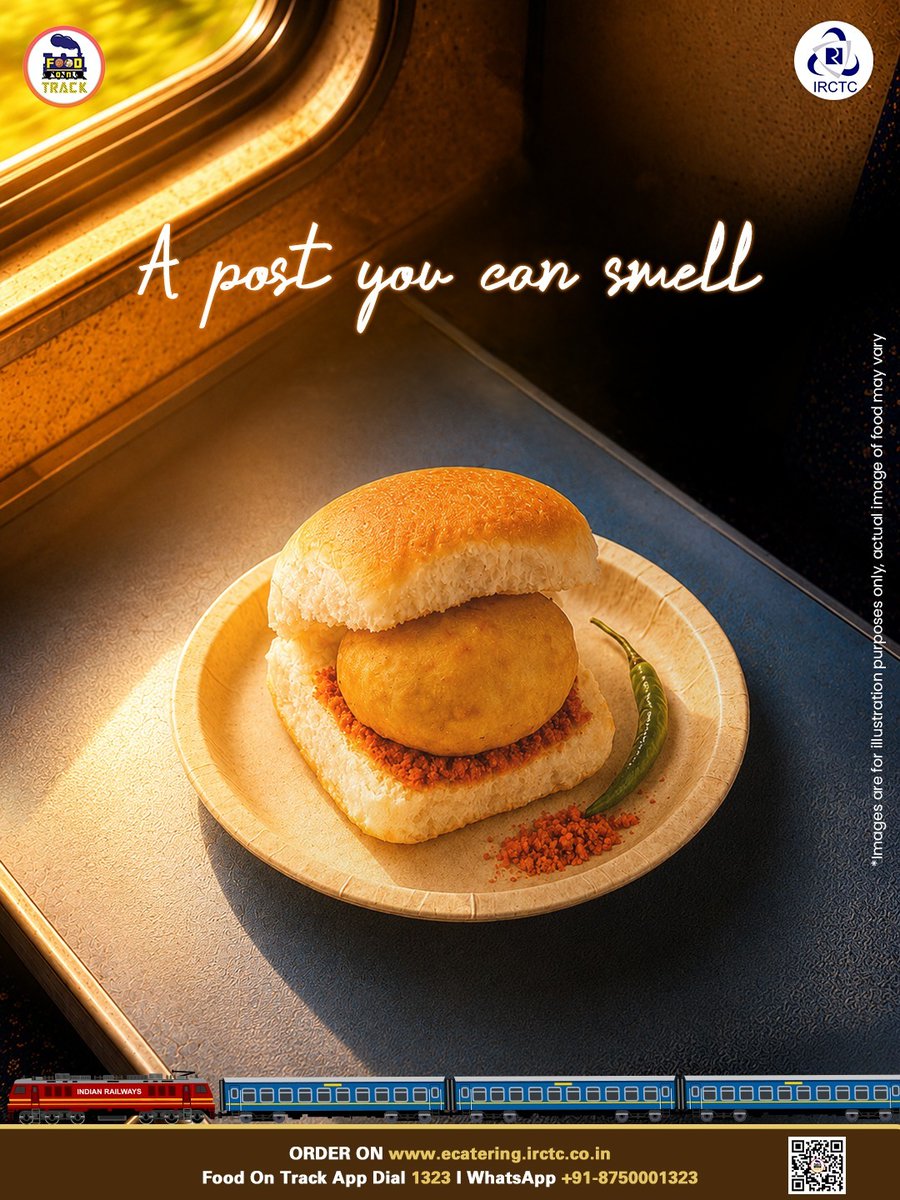 eCateringIRCTC's tweet photo. Craving what you see? Skip the train pantry compromises. With IRCTC eCatering, your favorite flavors travel right alongside you. From steaming hot biryanis to indulgent street-style snacks, we deliver fresh, hygienic, and mouth-watering meals straight to your coach.

Swipe through, pick your craving, and order via the ‘Food on Track’ app or call 1323!
🌐 https://t.co/sj0NT7G2Cn
📲 Install #FoodOnTrack app
📞 Call 1323
📱 WhatsApp +91-8750001323