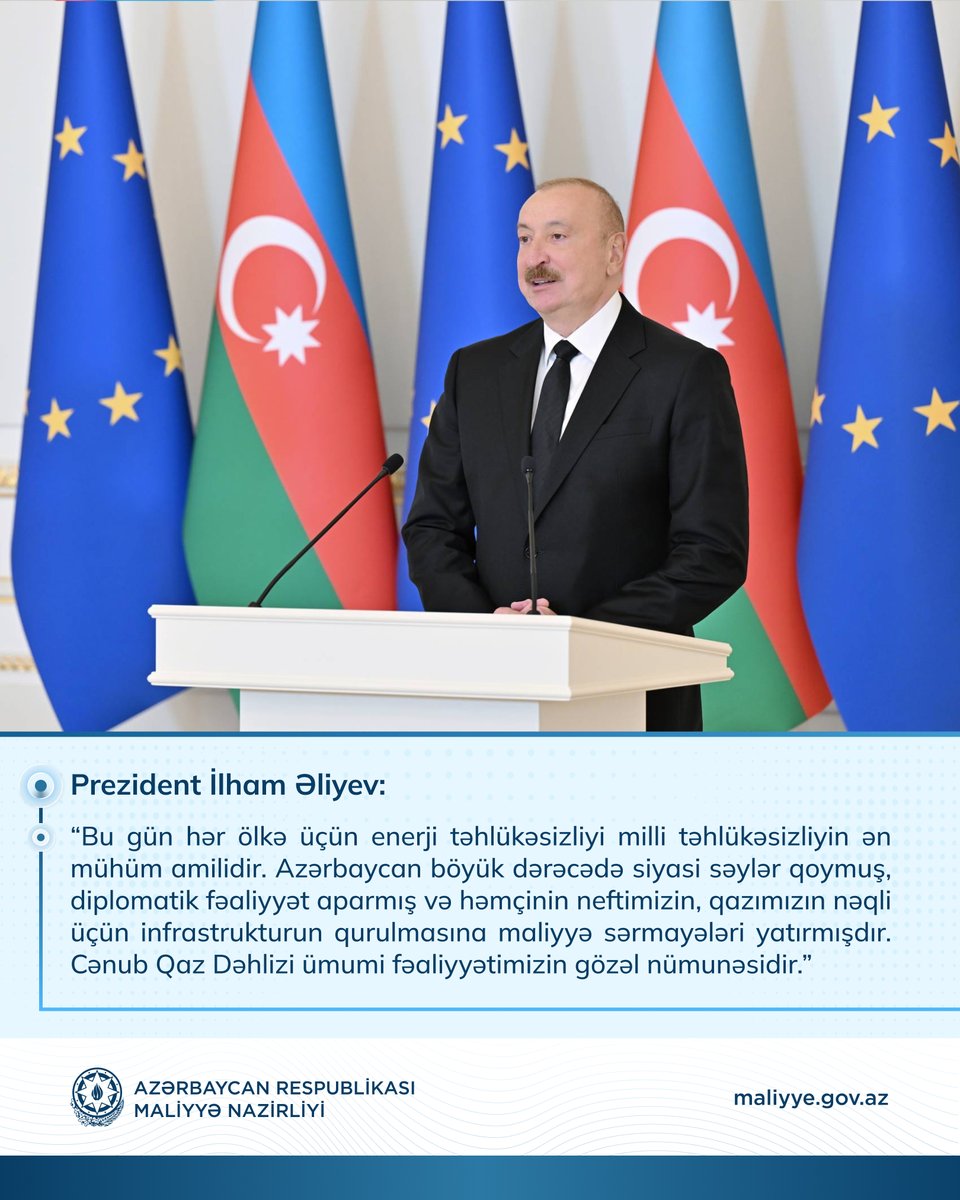 maliyyegovaz's tweet photo. Prezident İlham Əliyev Avropa Komissiyasının Prezidenti Ursula Fon der Lyayen ilə birlikdə mətbuata bəyanatla çıxışı zamanı bildirib: 
- Bu gün Azərbaycandan keçən yüklərin həcmi bütün istiqamətlərdə artır. 

➡ Daha ətraflı: https://t.co/nulkdWsAAQ https://t.co/WCSWoQ6Zuc