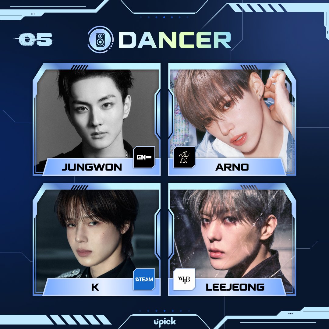 UPICK_twt's tweet photo. Vote for the Best IDOL #Dancer🕺

트위터 사전 투표 7/3 5PM 시작 🔥
Twitter Pre-Vote Starts 7/3 5PM KST

#엔하이픈 #정원 #ENHYPEN #JUNGWON
#알파드라이브원 #아르노 #ALPHADRIVEONE #ARNO
#앤팀 #케이 #andTEAM #K
#휘브 #이정 #WHIB #LEEJEONG

📌1위, 2위는 앱 결선 진출
1st, 2nd place will advance to Final