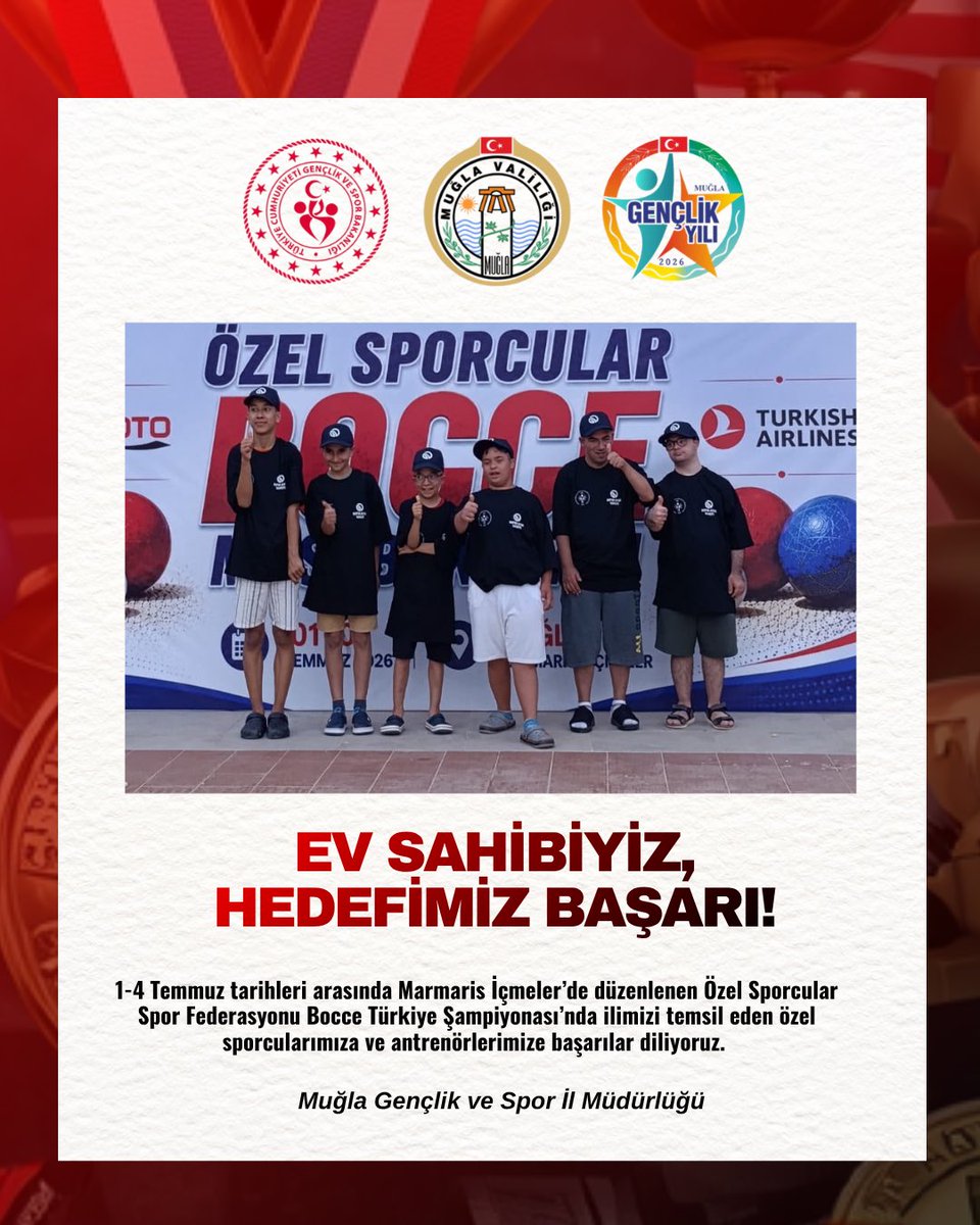GSB_Mugla's tweet photo. 🏅 Ev sahibiyiz, hedefimiz başarı!

1-4 Temmuz tarihleri arasında Marmaris İçmeler’de düzenlenen Özel Sporcular Spor Federasyonu Bocce Türkiye Şampiyonası’nda ilimizi temsil eden özel sporcularımıza ve antrenörlerimize başarılar diliyoruz. https://t.co/ORgkJ1r29v