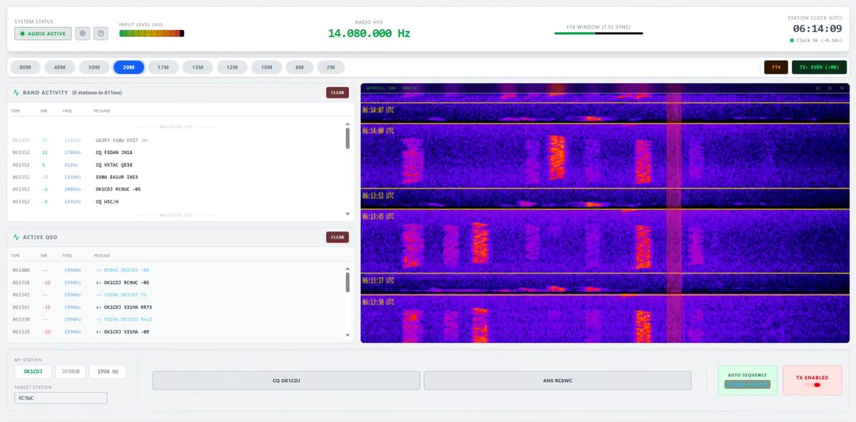 ok1cdj's tweet photo. #FT8web major update: #FT4 mode is now live
Also new: QSO logbook editor, click-to-edit VFO, auto-sequence caller queue, and logbook search by call/band/mode.
https://t.co/mmZcuiKchX
#hamradio #FT4 #FT8 #amateurradio https://t.co/hwRtdcKCKw