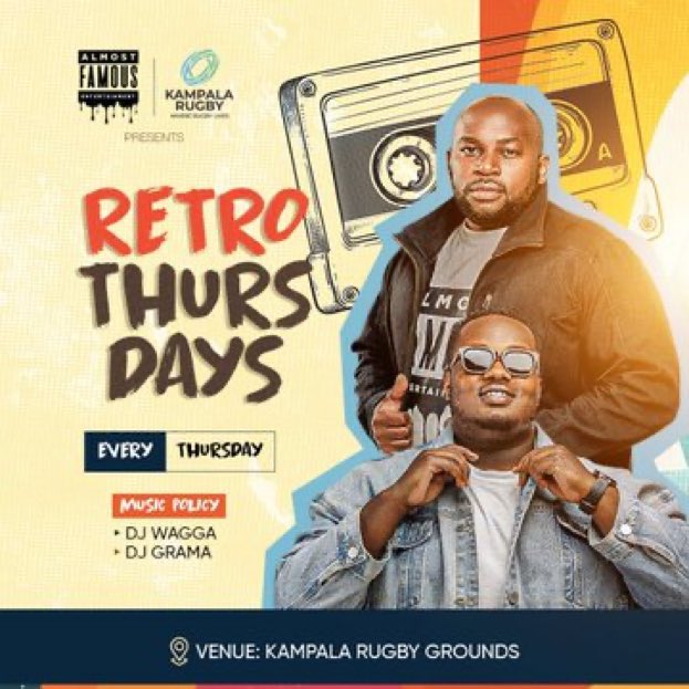 AlmostFamousUG's tweet photo. Surviving 6/12 months requires a celebration, and what better way than a cold drink with friends at @KampalaRugby, accompanied with a backdrop of nostalgic throwback tunes. 

Come through and jam with us at #RetroThursdays with Wagga &amp; Grama on the decks. https://t.co/cUaKNaxzyB