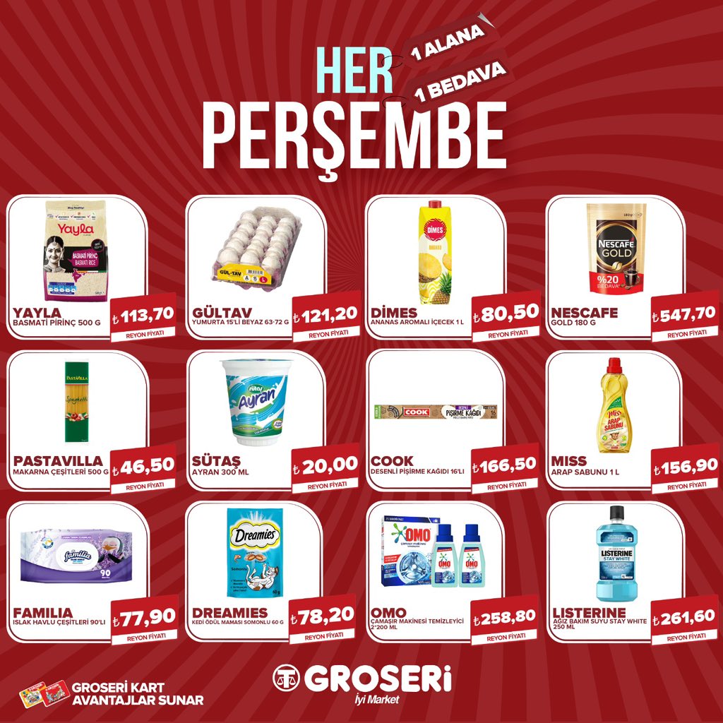 groseri's tweet photo. 🎉 Her Perşembe Groseri’de Büyük Fırsat! 🎉

Seçili ürünlerde 1 alana 1 bedava kampanyasıyla alışveriş keyfinizi ikiye katlıyoruz! 🛒💥

Her Perşembe Groseri’de buluşalım! 🤗 https://t.co/SqoYSvZb1B https://t.co/QWTj1R5QEh