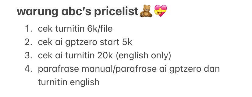 brkhbarokhaa's tweet photo. selamat pagi cinta cintaku, yuk yg butuh cek turnitin 6k/cek murah ajaa. lainnya juga ready terus yaa🤗 https://t.co/kALwbdBs0Y