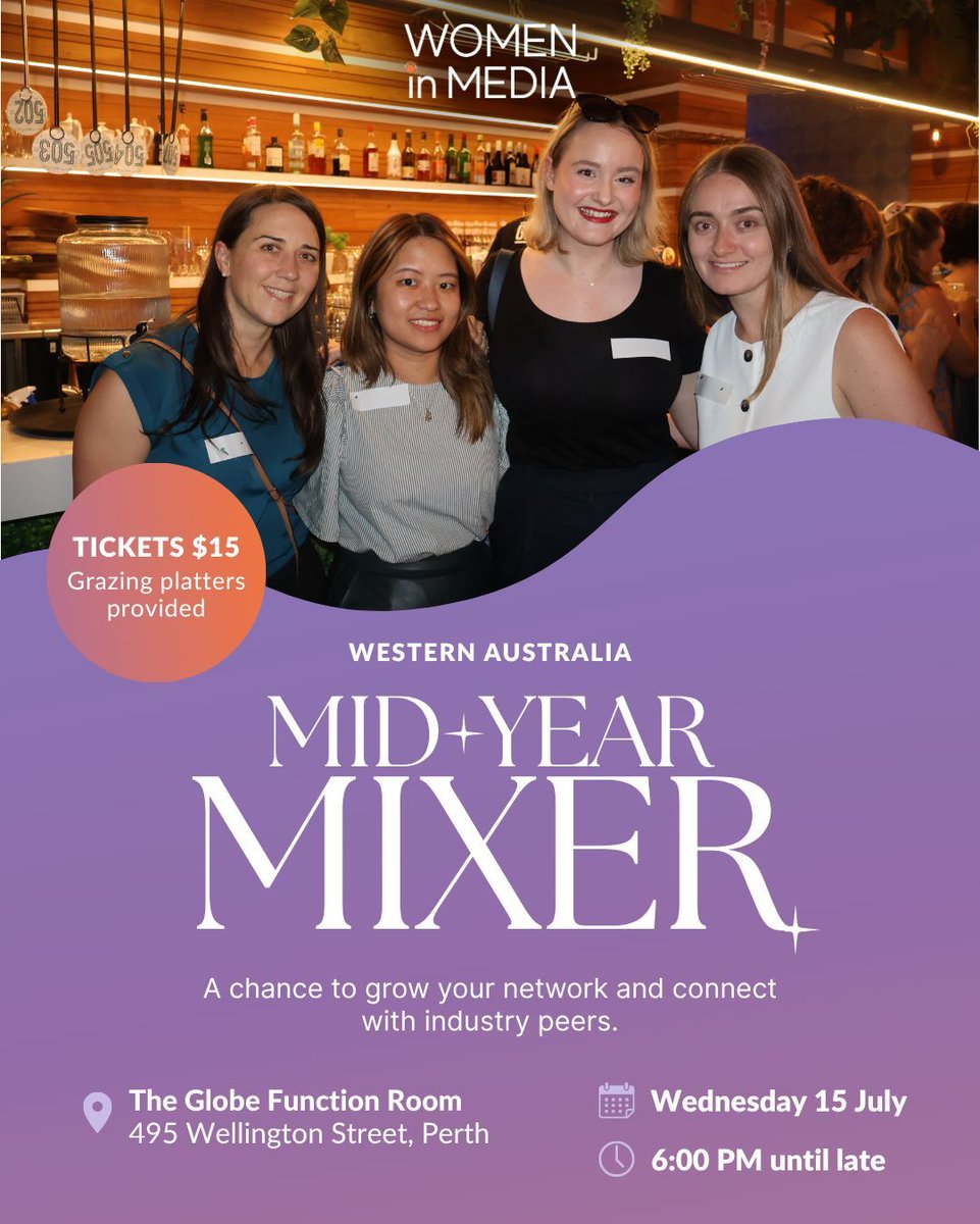 WIM_Aus's tweet photo. Take a break from the inbox and join us in person. 🎉
WIM WA's Mid-Year Mixer is the perfect opportunity to catch up with industry peers and make meaningful new connections.

Tickets are limited 👉 https://t.co/QlrpaFkbys https://t.co/wcDZTCYQv3