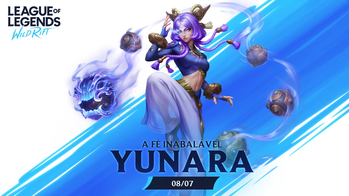 Imagem anunciando a chegada de Yunara, a Fé Inabalável, no dia 8 de julho.