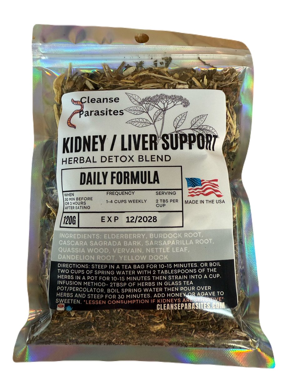 parasitedetox's tweet photo. Our Kidney and Liver support herbal tea is super strong and will help clean the blood

Cycle it into any detox protocol 

Add boiling hot water to 2 Tablespoons for 15 minutes and let cool (3-4x per week) https://t.co/J8YiCelLxc