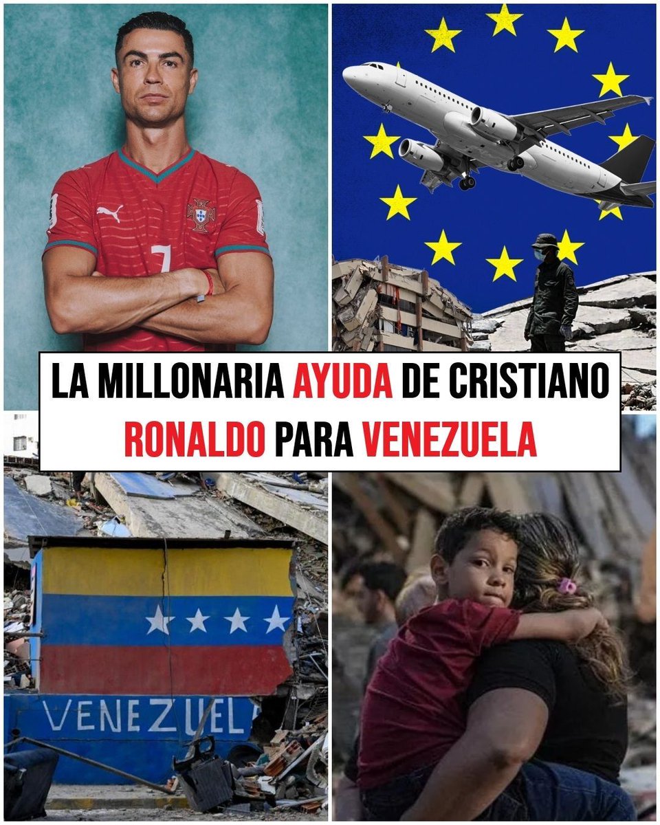 negociosyempren's tweet photo. El futbolista portugués envió dos Aviones privados llenos de Víveres, Medicamentos y Equipos Médicos a las Víctimas del Terremoto en Venezuela.

Además, Cristiano Ronaldo donará 1 Millón de Euros para Ayudar a los Damnificados por esta lamentable Tragedia. https://t.co/PkAQ4z7IxD