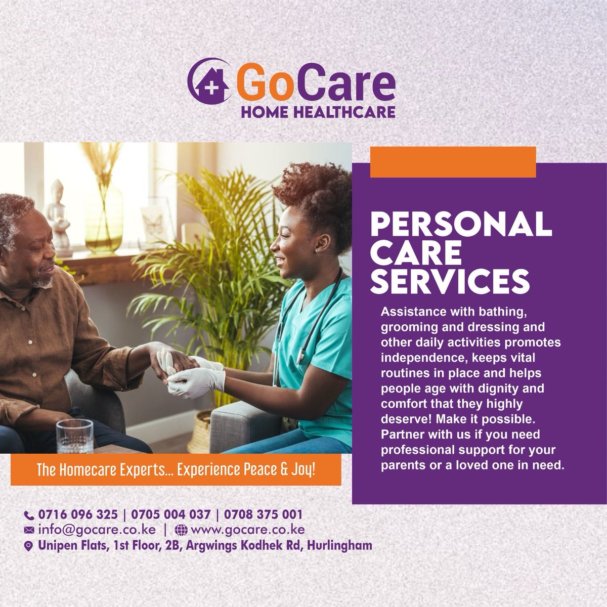 GoCareHealthKe's tweet photo. At GoCare Home Healthcare, we believe aging at home should feel safe, joyful, and independent.

📍 The Homecare Experts serving Hurlingham &amp; beyond 
📞 0716 096 325 | 0705 004 037 | 0708 375001
🌐 https://t.co/h7e0TXRfV8
#HomeHealthcare #ElderCareKenya #GoCare #DignityInAging #NK https://t.co/0D49vuOaWj