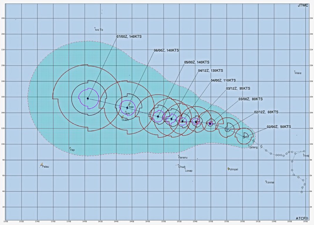 VortixWx's tweet photo. The now named storm, #Bavi, is expected to reach C5 status as it passes the Mariana Islands. Potentially major impacts are expected for there in the coming days, and unfortunately much stronger impacts compared to Sinlaku earlier this year. 
#MPwx #tropicswx https://t.co/rXjL4haG4L