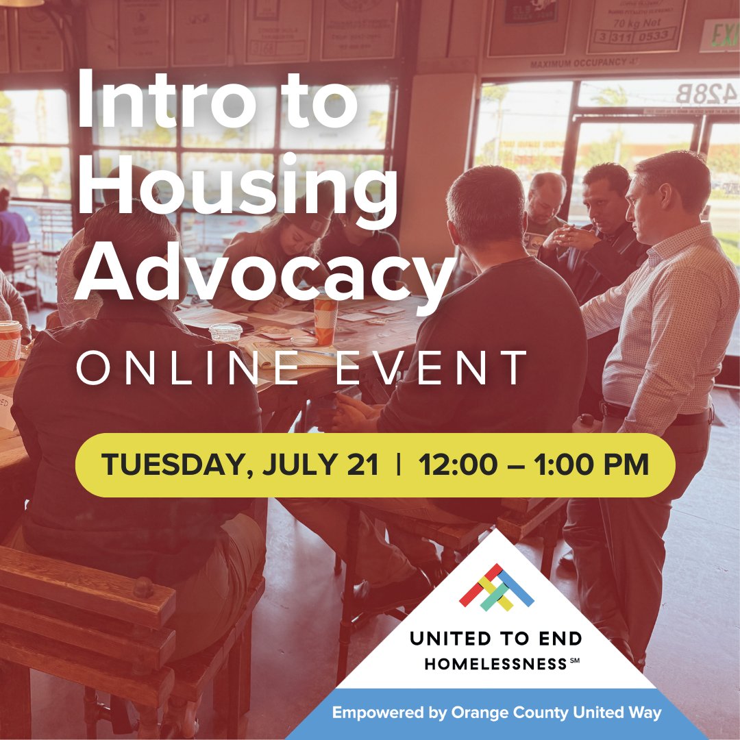 HomelessnessOC's tweet photo. Are you ready to help #EndHomelessnessOC? 💥

Help make lasting change a reality during our next Intro to Housing Advocacy class!

👋 Tuesday, July 11 from 12-1 PM
💻 Free &amp; virtual
🔗 Register now: https://t.co/O8i34Bsuuq

Together, we can put our care into action. 🧡 https://t.co/C7fGBPiZWQ