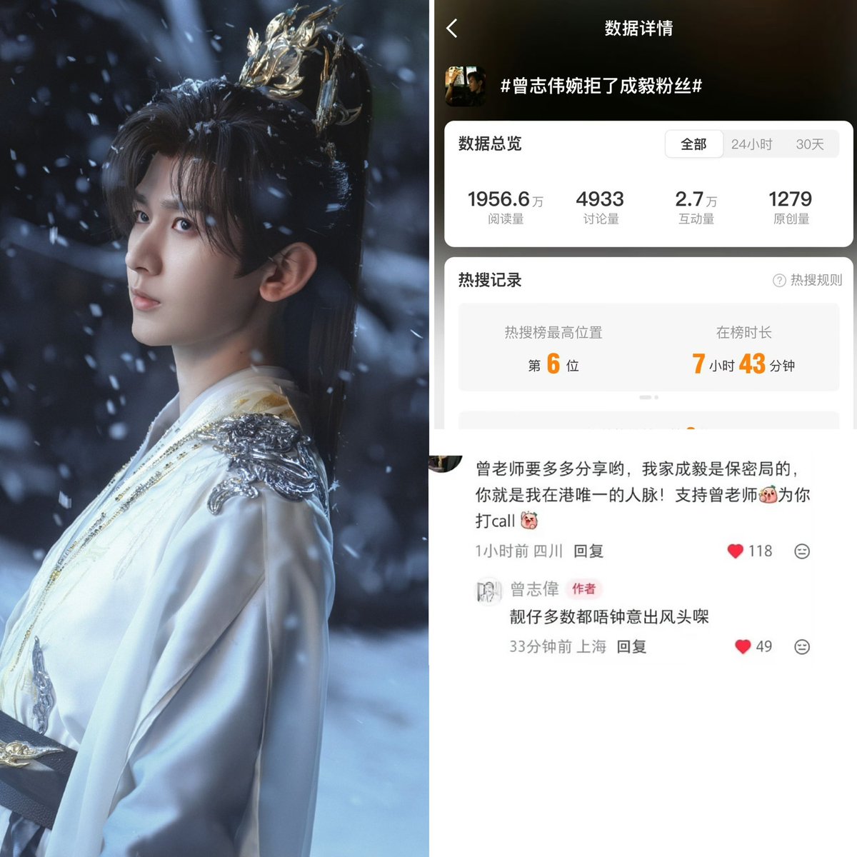 RaAiren's tweet photo. 🔥 Trending hot search number 6
"EricTsangRejectsChengYi's fan "On July 1st, fans of Cheng Yi left messages on Eric Tsang's social media asking him to share more behind-the-scenes footage of Cheng Yi's filming. Eric Tsang humorously declined, saying that"Most handsome guys don't like to show off(don't want to be in spotlight )." This interaction stems from their new drama, *Hunting Lies*, which is produced by Eric Tsang and stars by Cheng Yi.
In this conversation clearly the producer is praising for Cheng yi hard working and down to earth but hot search trending name made kiwis and Cheng Yi look bad 😂😂😂 that's why always have people took opportunity to black him lol.
#ឆឹងអុី
#成毅
#FuShiQi
#ChengYi