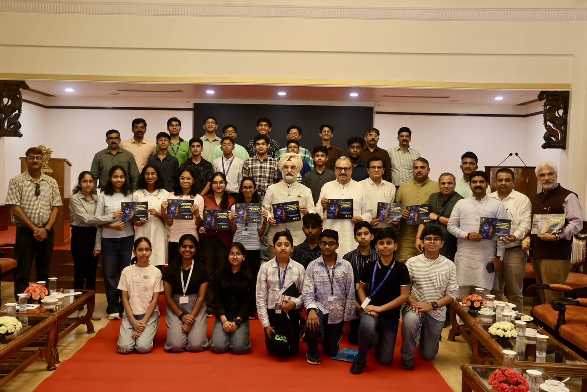 LtGovDelhi's tweet photo. Delighted to interact with a bright group of young students from Oman 🇴🇲, winners of the Sastra Pratibha Contest organized by Vijnana Bharati at IIT Gandhinagar.

It was encouraging to witness their scientific curiosity, spirit of inquiry, and eagerness to learn. Nurturing scientific temper and analytical thinking among young minds is vital to building a strong foundation for research, innovation, and a future-ready society.

I commend the dedicated efforts of Vijnana Bharati in inspiring the next generation of young innovators while connecting them with India’s rich scientific heritage. My best wishes to all the winners for their future academic journey and scientific pursuits. 🇮🇳