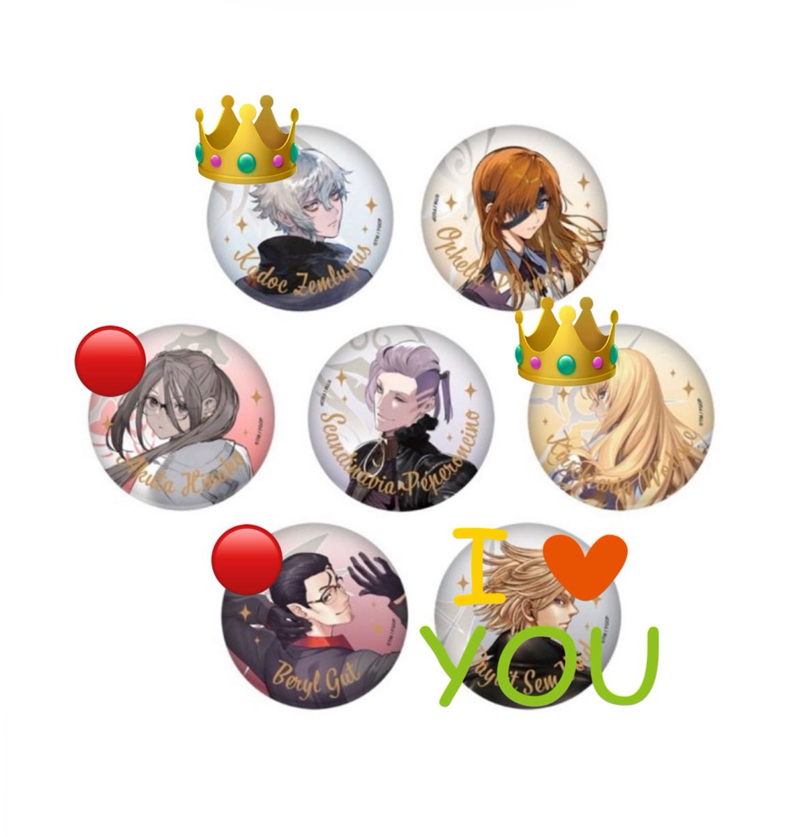 RiNa6319's tweet photo. 【交換・譲渡】FGO 星見の回廊　ランダムジュエリー缶バッジ

譲→画像各1
求→デイビットor定価＋送料
※譲渡の場合👑は🔴より一点お迎えお願いいたします。

現地or通販で1BOX購入予定

難しいかと思いますがよろしくお願いいたします。 https://t.co/InwdBGVlCB