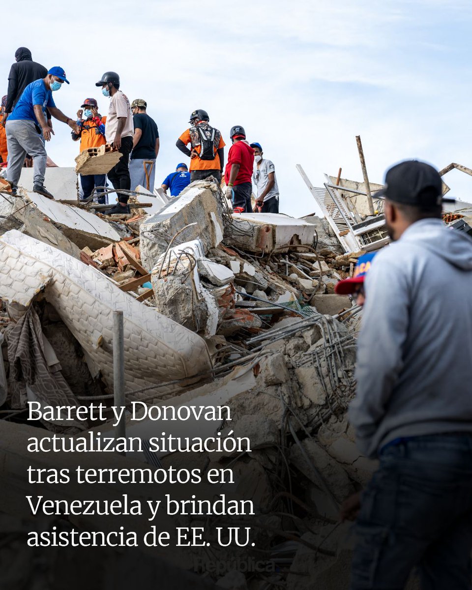 republicagt's tweet photo. 🇺🇸🇻🇪 Estados Unidos actualizó las acciones desplegadas en Venezuela tras los terremotos del 24 de junio y aseguró que la prioridad sigue siendo salvar vidas y sostener las operaciones de emergencia.

Durante una conferencia, el Comando Sur y la Embajada de EE. UU. informaron que continúan las labores de búsqueda, la entrega de ayuda humanitaria y la coordinación para apoyar la futura reconstrucción de las zonas afectadas.

Lea más en https://t.co/h68fabRX6g
