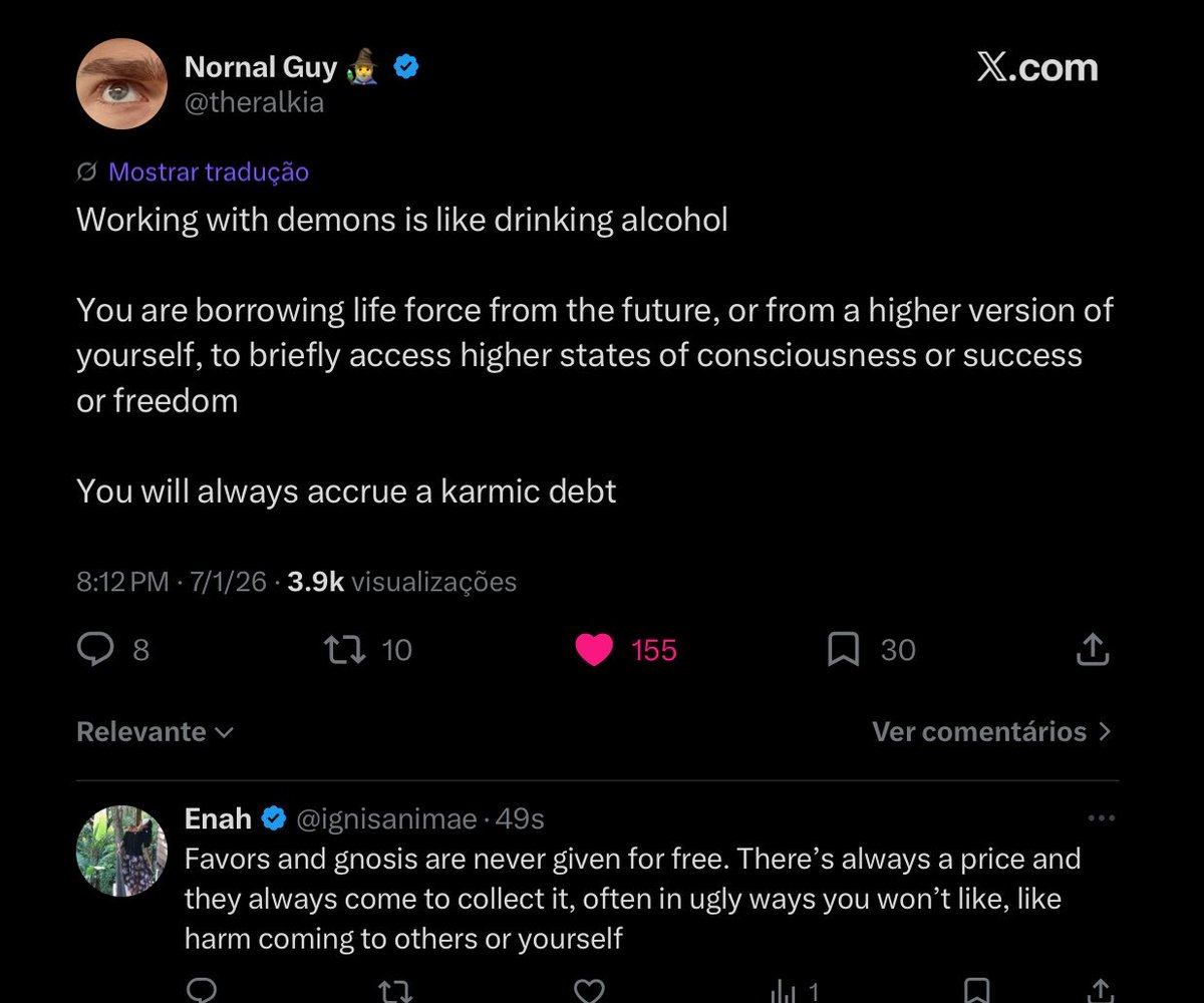 ignisanimae's tweet photo. If you wonder why so many people are so spiritual yet simultaneously very sick in different ways (mentally, physically), it’s because they keep asking for gnosis and favors — divinations, manifestations, downloads, etc — from entities that always come to collect and usually take something far more valuable in return. Like health, vitality and loved ones.

They never give anything for free. A price will always be paid.

And most people have no discernment to understand the covenant they’ve bound themselves to.

Only God gives freely.