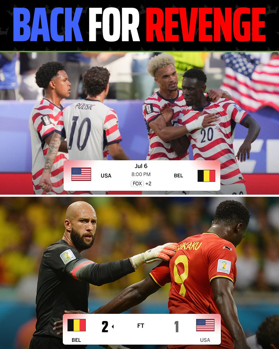 DKSports's tweet photo. 2014: USMNT lost to Belgium in the Round of 16 

2026: They're back for revenge 🇺🇸 https://t.co/3FfRvJbWa6