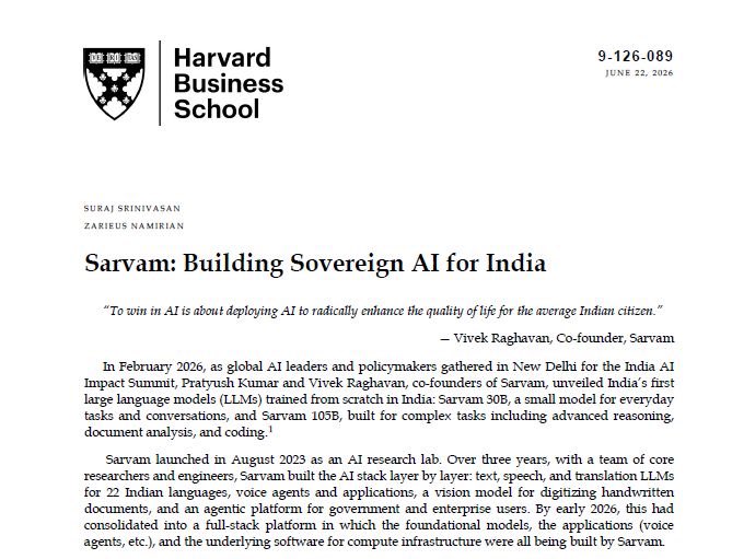 connectgurmeet's tweet photo. Sarvam is case study now in Harvard Business School 👏

Like HCL tech, I would urge managements of IT cos n top business groups to increase spend on R&amp;D n support sovereign tech

Our brokerages also need to rise beyond short term price targets on such capex &amp; learn from the west. https://t.co/uvV3oVbcZZ