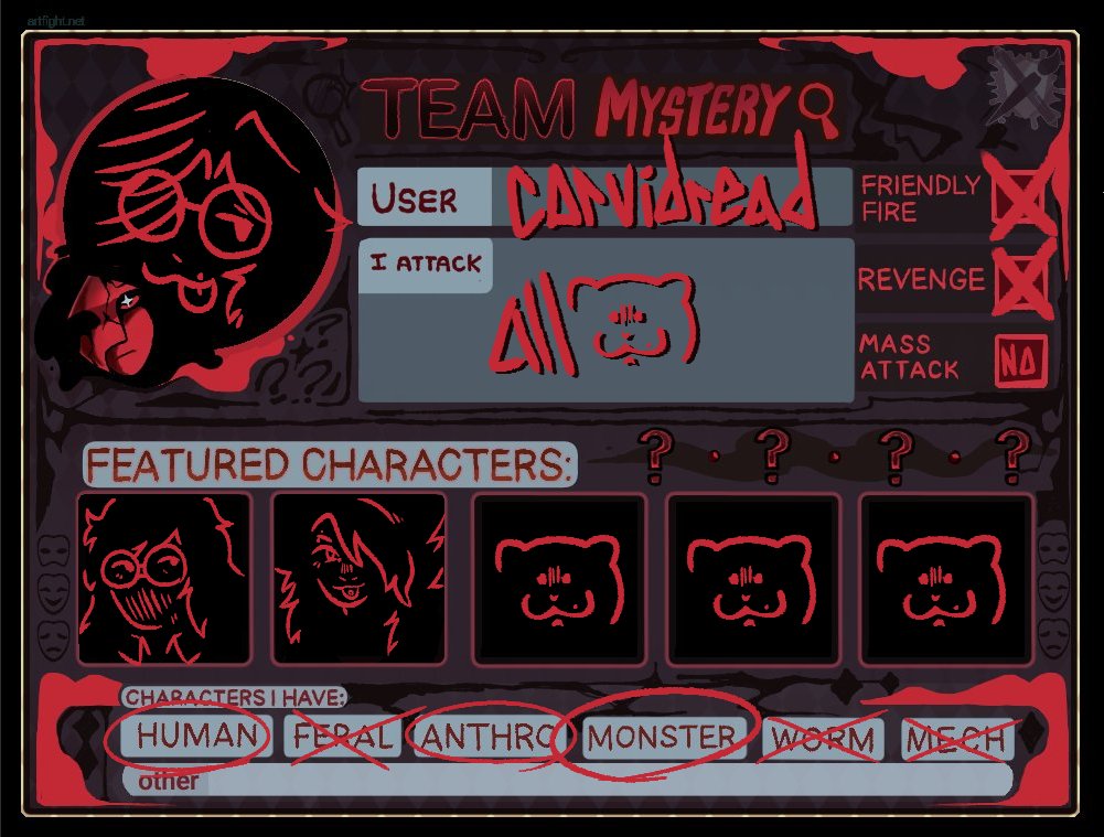 corvidread's tweet photo. going to do art fight on the side while finishing up commissions this week! 
find me on team mystery here: https://t.co/Ft5WRToSOp https://t.co/O17w9lOwd2