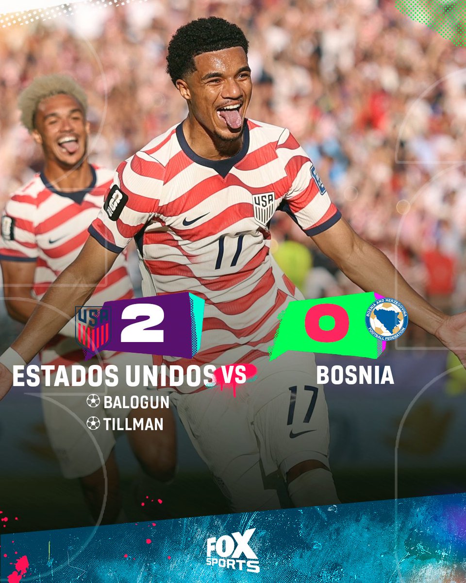 FOXSportsArg's tweet photo. Estados Unidos le ganó 2-0 a Bosnia y Herzegovina y selló su pase a los octavos de final de la Copa del Mundo.

El sueño americano sigue en marcha. 

Toda la información, el análisis y el color de la Copa del Mundo, por la pantalla de Fox Sports y en nuestro canal de YouTube. https://t.co/DYweAYwavh