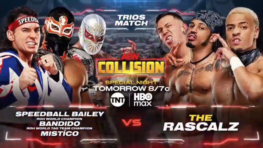 TheDrainmaker's tweet photo. Speedball/Místico/Bandido.
The Rascalz.

TRIOS MATCH FOR COLLISION. 🔥 https://t.co/blI0mJHtkr