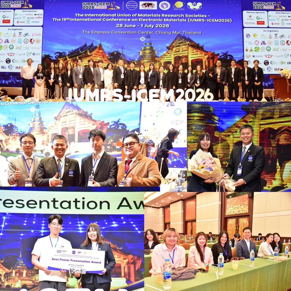 sci_cmu's tweet photo. 4 days of global knowledge exchange and meaningful connections🌏 The IUMRS-ICEM 2026 in Chiang Mai has officially closed. 🔬💡See you at the next one! #SCICMU #CMU #IUMRS #ICEM2026 #MaterialScience 
https://t.co/5oVoqeBBgU https://t.co/nyluYaPcQV