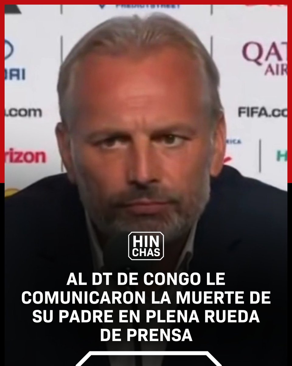 ColHinchas's tweet photo. Sebastién Desabre, técnico de Congo, estaba dando la rueda de prensa posterior a la derrota ante Inglaterra, cuando un periodista le informó sobre la muerte de su padre.

El entrenador de inmediato agradeció a los asistentes, se puso de pie y se marchó 💔. https://t.co/0yyNheNIW9