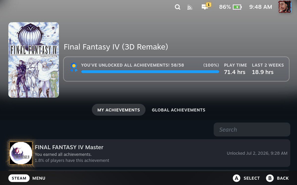 tuod's tweet photo. ☑️ Final Fantasy IV (3D Remake) (Steam) #gamelog https://t.co/ezKjfAxtgX