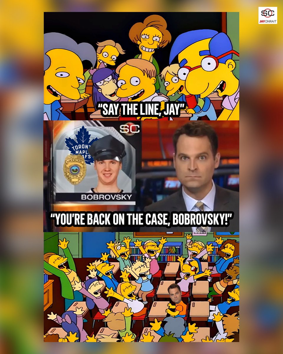 JayOnSC's tweet photo. What everyone’s waiting to hear on SportsCentre since the Leafs signed Bobrovsky. Say the line, Jay! 😂 https://t.co/120nffz67P