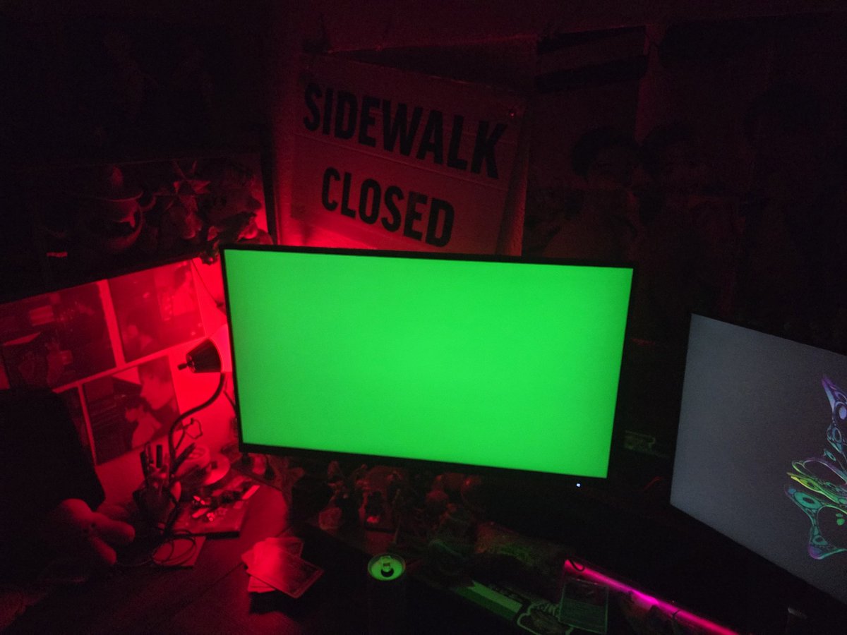fullsunchip's tweet photo. computer turned a mysterious green https://t.co/Scy00qzXzZ