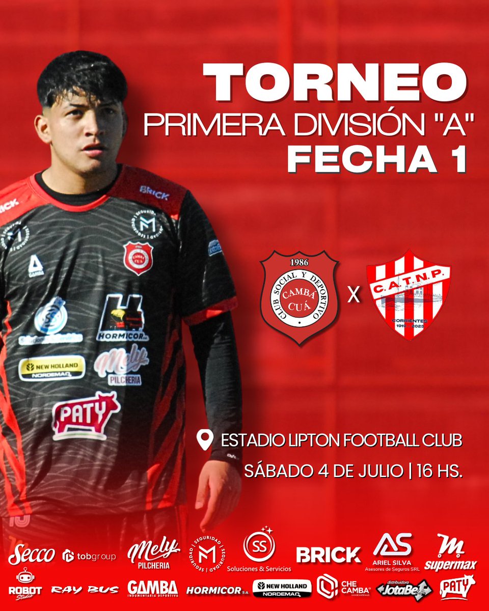 ClubCambaCua's tweet photo. 💪🏽 VOLVEMOS A COMPETIR EN LA 🅰️‼️

⚽️ El Camba iniciará su camino en el Torneo Primera División 🅰️ 2026 y el debut será ante Talleres, el sábado a las 16 hs. 🕓 en el estadio de Lipton 🏟

🗣 Vamos a alentar al Camba en este nuevo desafío‼️

#CambáCuá40Años https://t.co/YShZGivIUJ