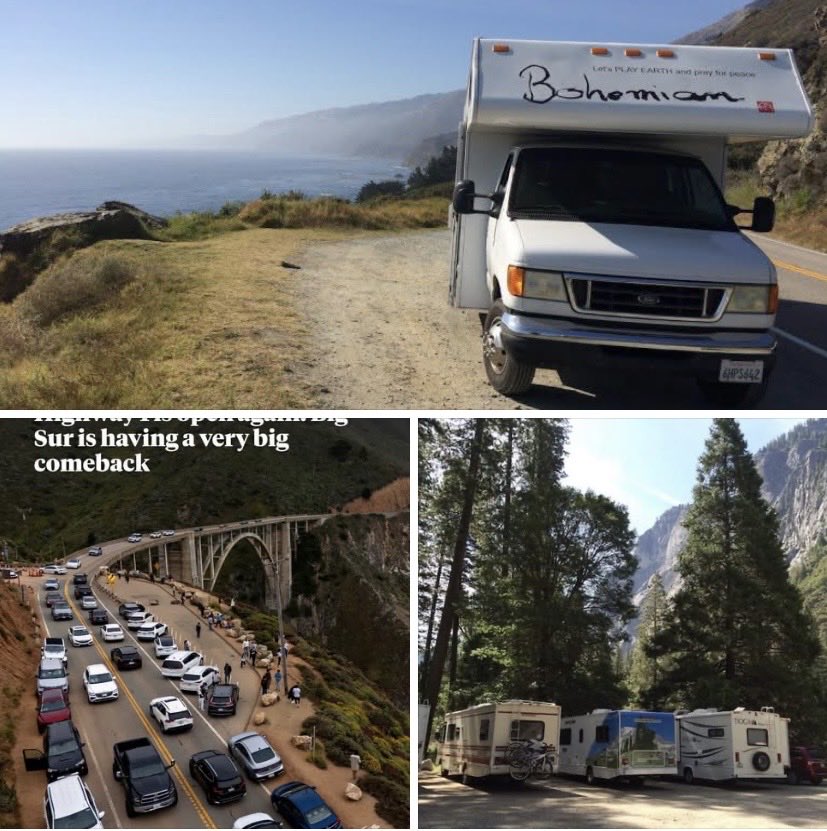 joeisle's tweet photo. ウエストコースト絶景の海岸線、ビッグサー（Big Sur）。3年間の通行止めが解除され、多くの観光客で賑わっています。2015年6月、ヨセミテ、サンフランシスコを訪れた後、このルートでロサンゼルスまで南下したキャンピングカーの旅の様子は、フォトアルバムでご覧ください。
https://t.co/WAzlXBXrIP https://t.co/PoowXBDBWh