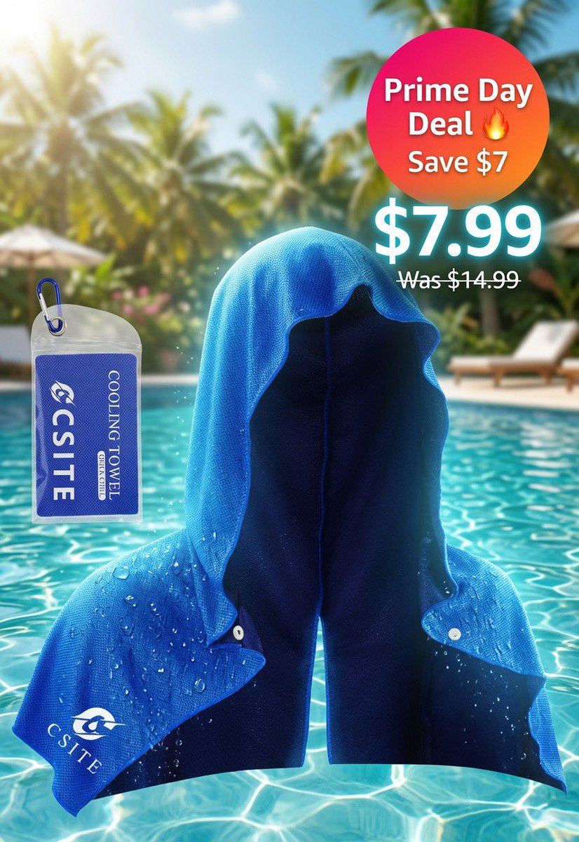 AmazonFunFinds's tweet photo. 🚨 Prime Day Summer Essential: CSITE Cooling Hoodie Towel – Now Only $7.99 (Was $14.99)! ❄️#ad 

Instant cooling, UPF 50 sun protection, and perfect for neck, face, sports, camping, cycling, or any hot weather activity.

https://t.co/Ro7f9kKATp https://t.co/hYpzj9ySX8