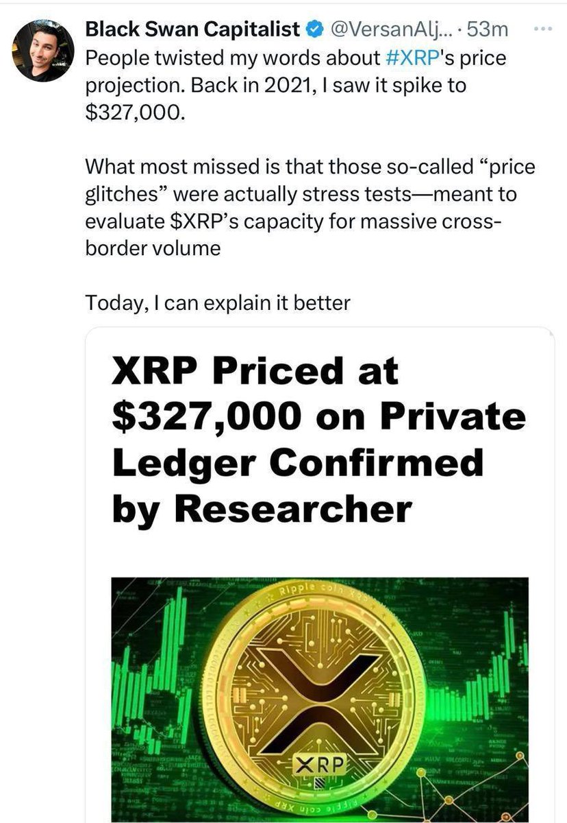 CryptoGeekNews's tweet photo. 🚨THE $327,000 #XRP PRICE SPIKE WASN’T JUST A GLITCH — IT WAS REPORTEDLY A STRESS TEST OF THE NETWORK’S CAPACITY.

THE XRP LEDGER HAS OFFICIALLY ROLLED OUT ITS PAYMENT REWARDS ECOSYSTEM, WITH SHOPIFY, AMAZON, AND WALMART PURCHASES NOW ELIGIBLE TO EARN REWARDS PAID DIRECTLY IN $REAL — NOT USD. 🚀

UNDER A $100B MARKET CAP SCENARIO, SOME ESTIMATES SUGGEST REAL TOKEN COULD POTENTIALLY INCREASE FROM $0.02 TO APPROXIMATELY $748.50.

BUY REAL TOKEN ON DEX:
https://t.co/tG9gC2yMl8

BUY REAL TOKEN ON MEXC:
https://t.co/aOke2VJwpB